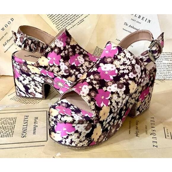 Free People Nicola Wedge Sandal Ditsy Floral Satin Platform Sz:40/9-9.5 Ret$180 - Picture 4 of 8